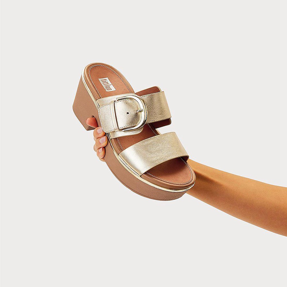 Fitflop Womens Platforms - Pilar Mixed-metallics Leather Slide - Gold - 329-UDHBJV